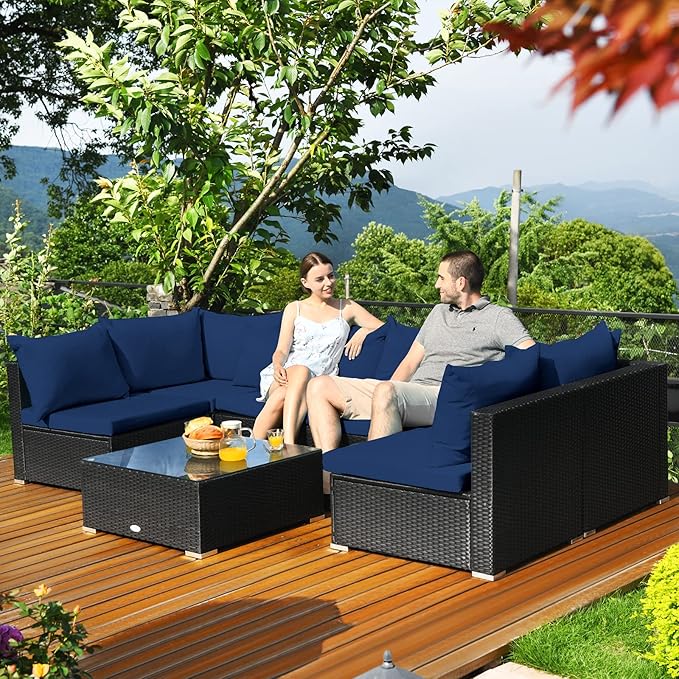 Tangkula 7-Piece Patio Furniture Set, Outdoor Sectional Wicker Sofa with Pill...
