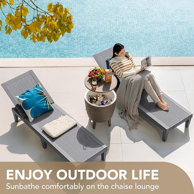 Devoko Outdoor Chaise Lounge Chair Set of 2 for Outside Pool Patio, Adjustabl...