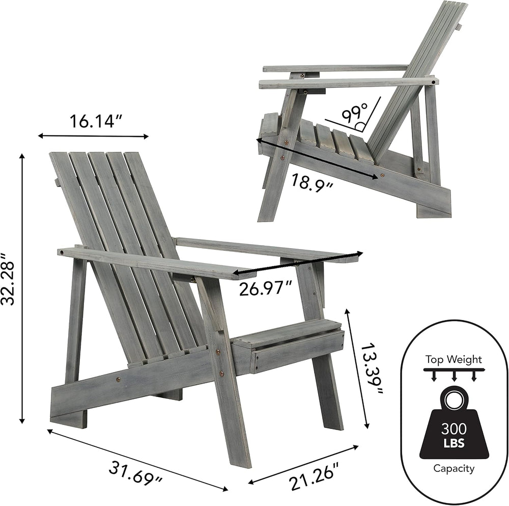 JONATHAN Y Irving 32" Solid Acacia Wood Adirondack Chair, Gray