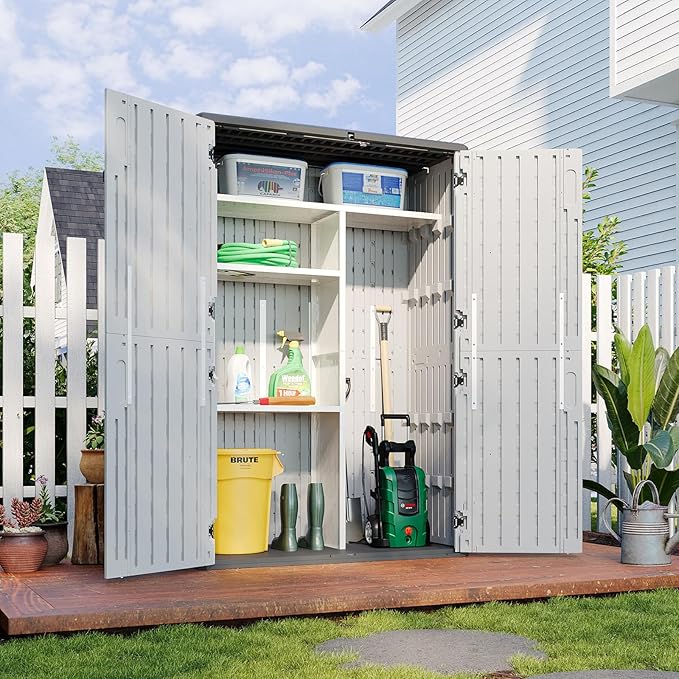 Aoxun Outdoor Resin Storage Shed with Metal Shelving Kit & Floor, 64 Cu.F...