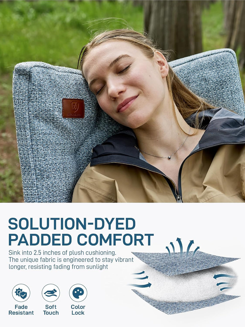 EVER ADVANCED Oversized Folding Rocking Camping Chair, Padded