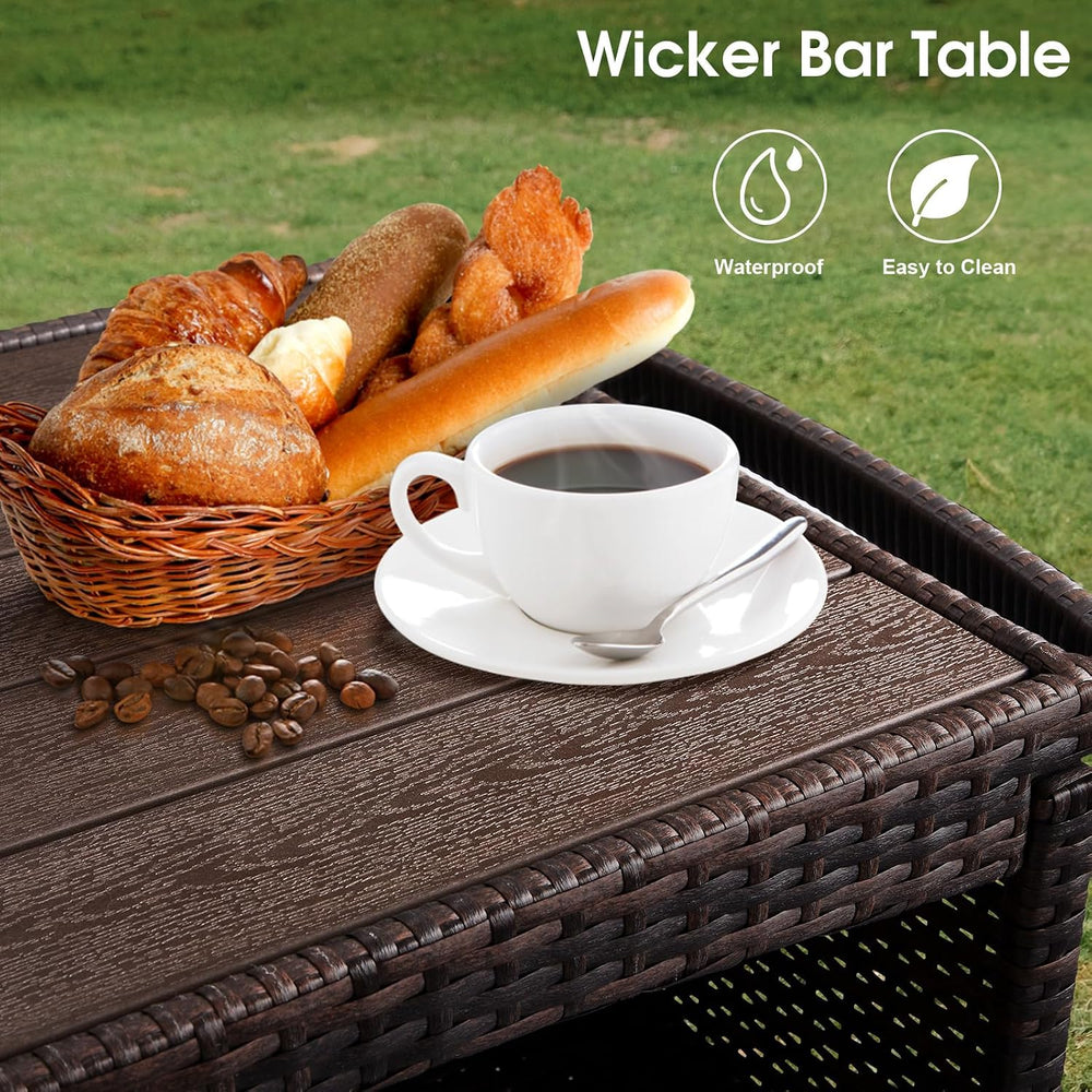 VINGLI Wicker Outdoor Bar Cart with Storage & Rolling Wheels, Patio Bar T...