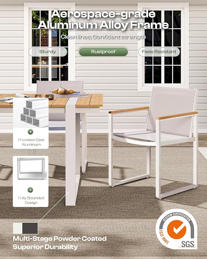 Outdoor Dining Table for 6, HDPS+ Aluminum Patio Dning Table with U-Shape Leg...