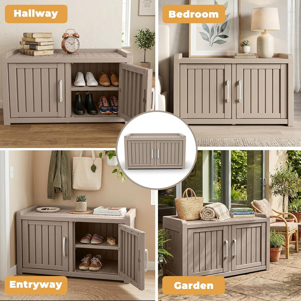 ROJIK Shoe Cabinet Waterproof UV-Resistant,Storage Bench Indoor Outdoor with ...