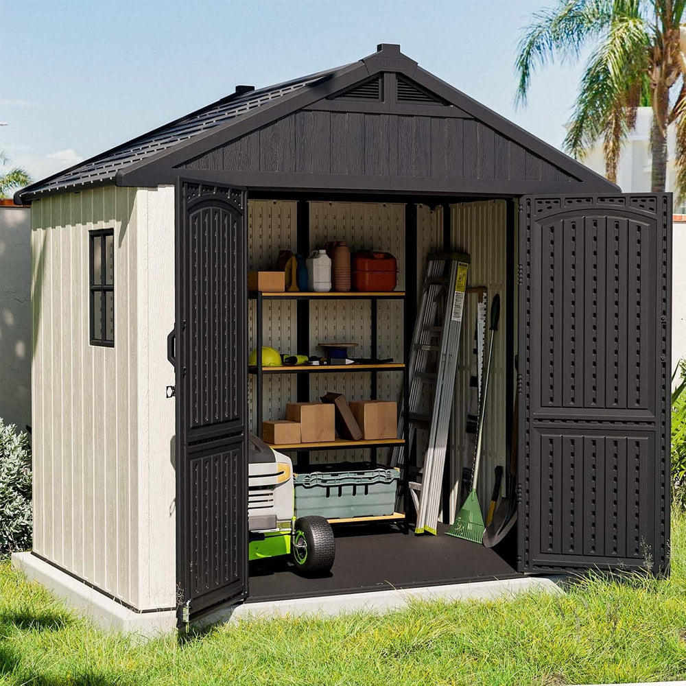 Patiowell 8x6 FT Plastic Outdoor Storage Shed with Floor, Beige