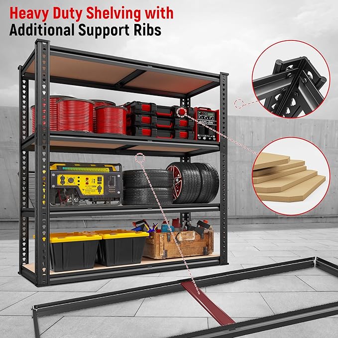 REIBII 40" W Garage Shelving 2000LBS Storage Shelves Adjustable Metal Sh...
