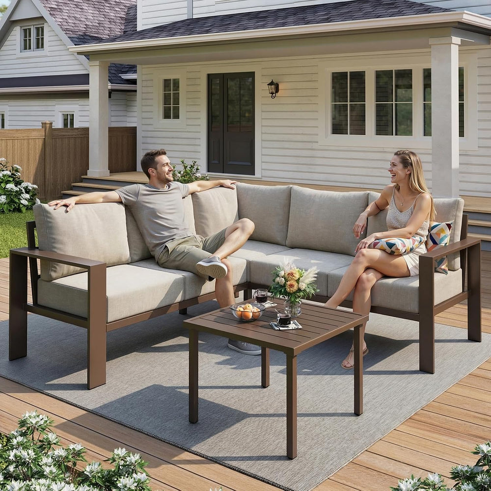 UDPATIO Outdoor Patio Furniture Set, L-Shaped Couch, 6" Thick Cushion