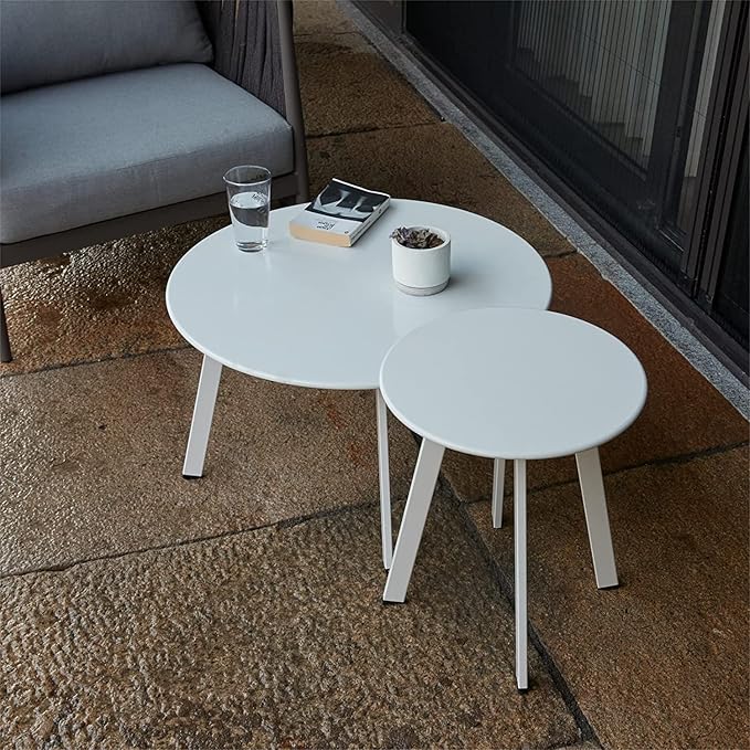 Patio Outdoor Coffee Table Set of 2 - Weather Resistant Outdoor Round End Tab...