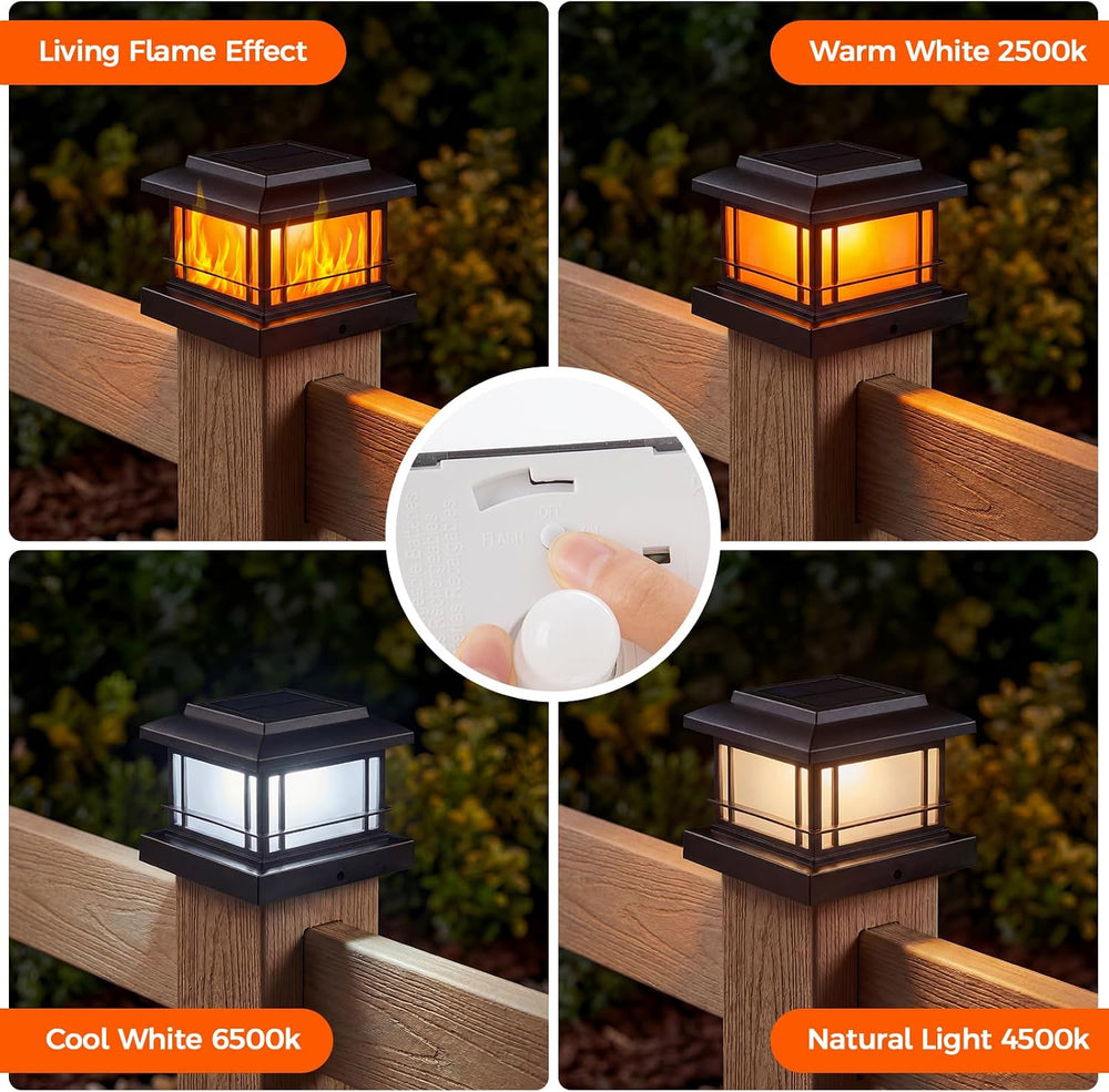 JOFIOS Flickering Flame Solar Post Cap Lights Outdoor, Black Post Lights with...
