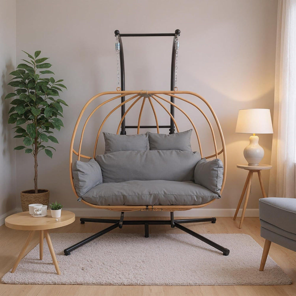Double Egg Swing Chair Outdoor, 2 Person Egg Chair Outdoor with Cushions, Imi...