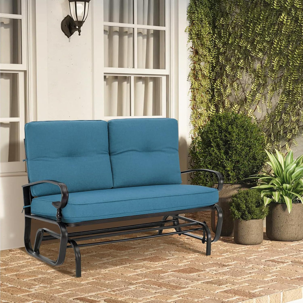 Outdoor Glider Rocking Bench 2 Person Patio Loveseat Steel Frame Furniture Se...