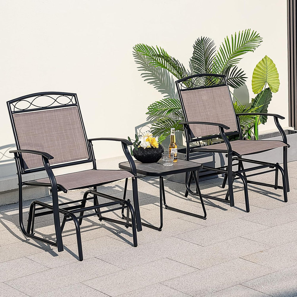 Tangkula 4 Pcs Patio Glider Set, Outdoor Gliding Loveseat w/Tempered Glass Co...