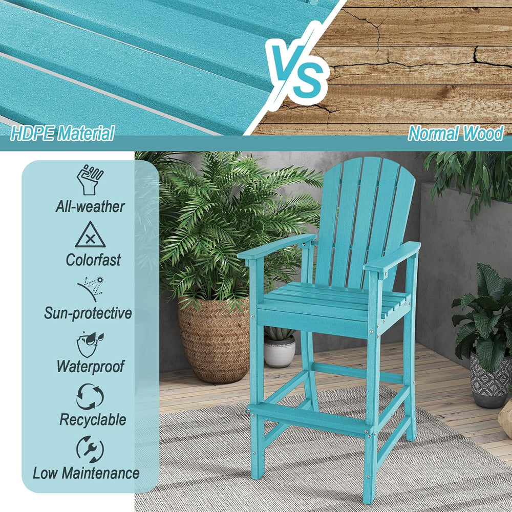 GIANTEX HDPE Outdoor Bar Stools - All Weather Tall Adirondack Chair with Armr...