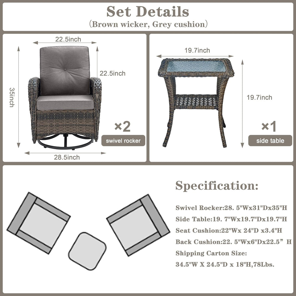 Belord Patio Wicker Chairs Swivel Rocker - Outdoor Swivel Rocking Chairs Set ...