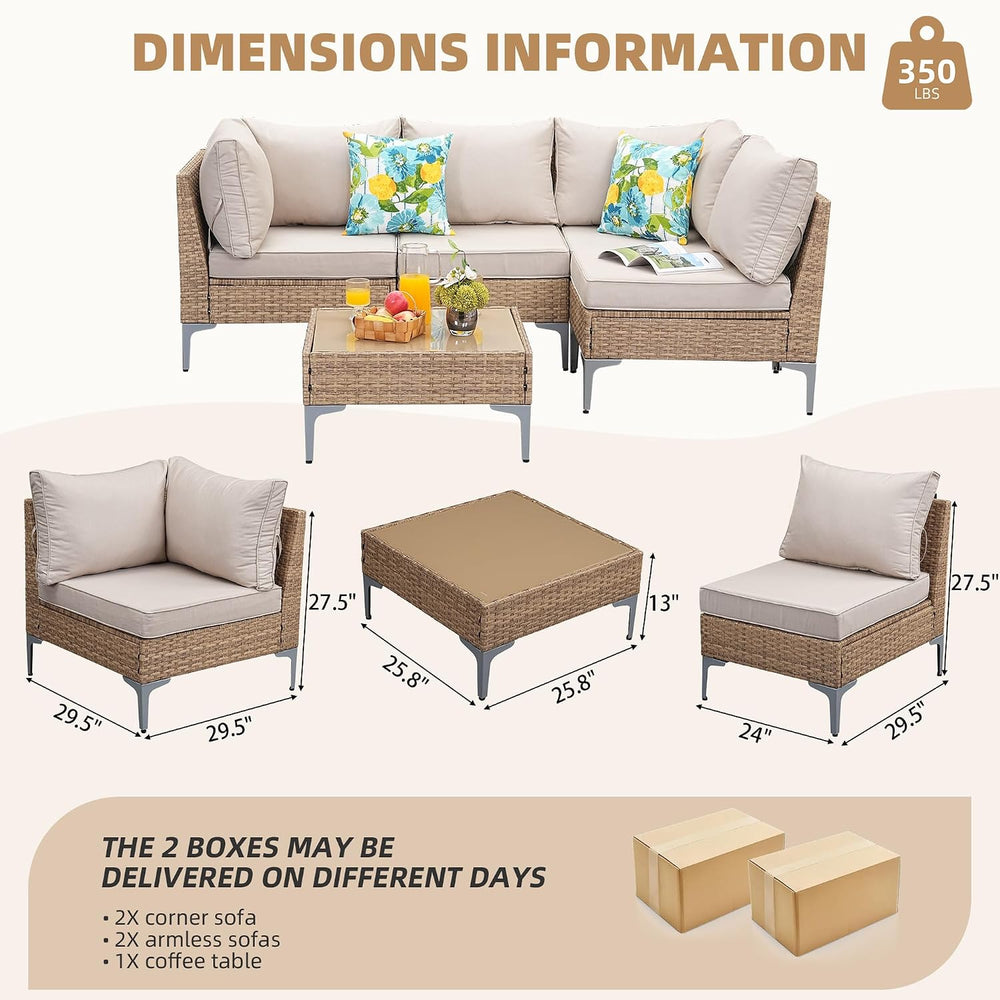 Jing's Villa 5-Piece Outdoor Patio Furniture Set,Ratten Conversation Sect...