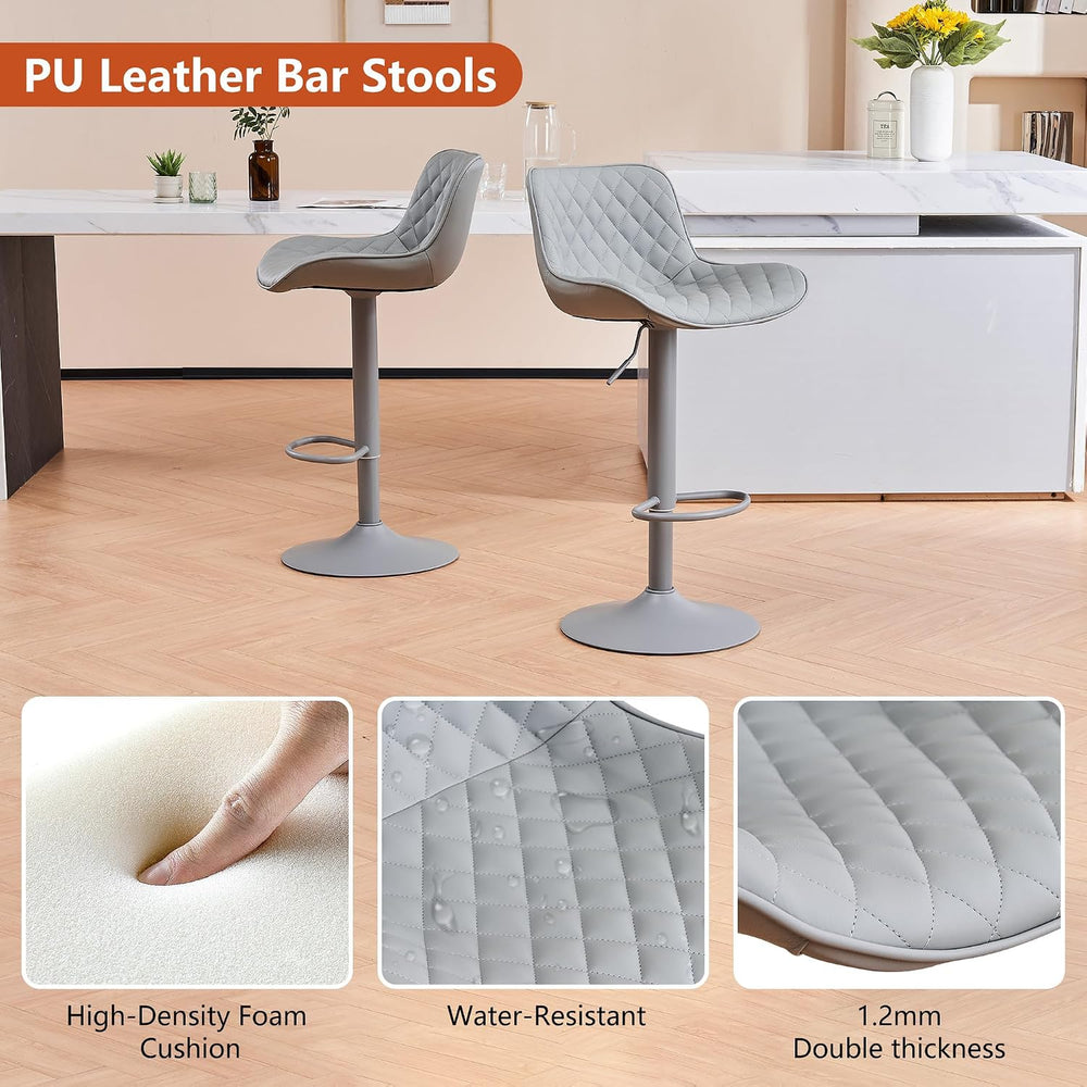 YOUTASTE All Grey Bar Stools Set of 2, Upholstered Counter Height Bar Stool, ...