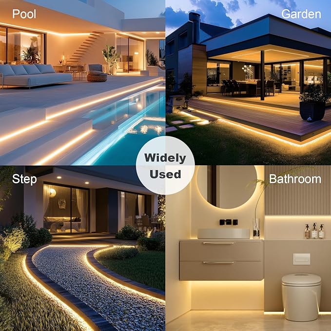 100ft COB Outdoor LED Strip IP67 Waterproof, 3000K Warm Whit DC24V Flexible L...