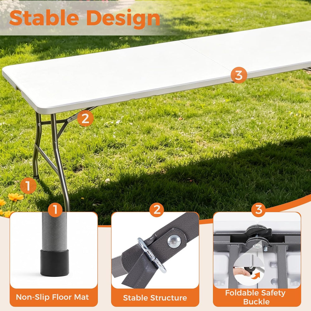 Sweetcrispy 8 FT Folding Picnic Table 2 Pack, Easy to Fold and Store