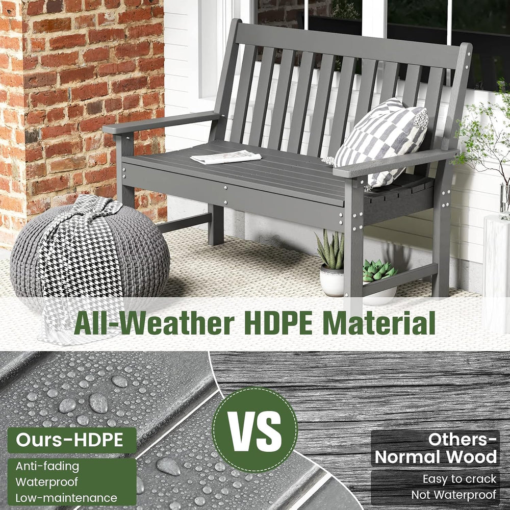 Tangkula HDPE Outdoor Garden Bench with Backrest, 2-Person All-Weather Patio ...