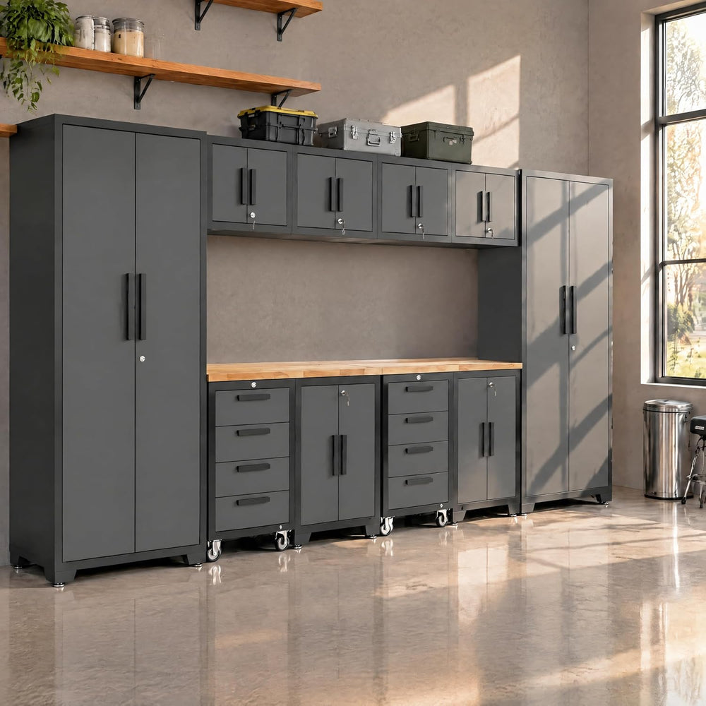 TCE Heavy Duty 12 Piece Garage Storage System: Metal Organization Workbench a...
