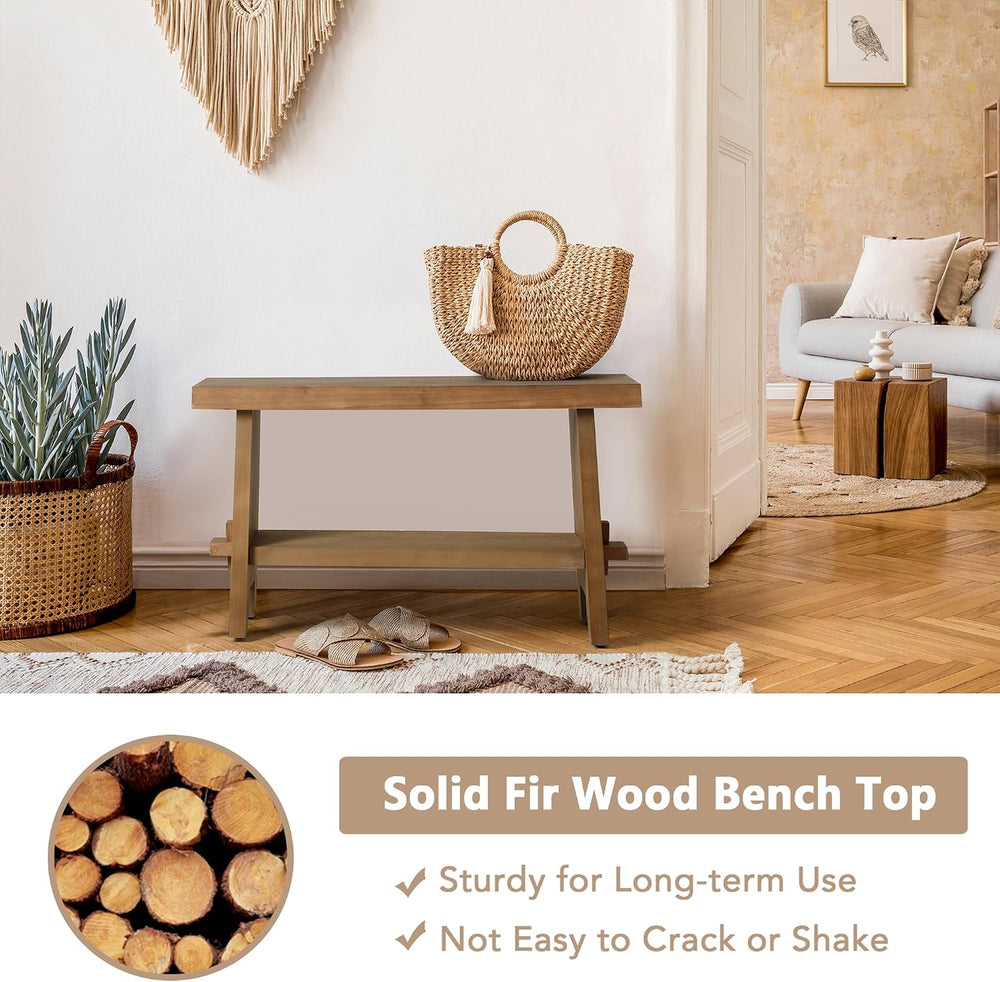 HOKYHOKY Wood Entryway Bench - 31.5" Farmhouse Small Storage Bench, Indoor