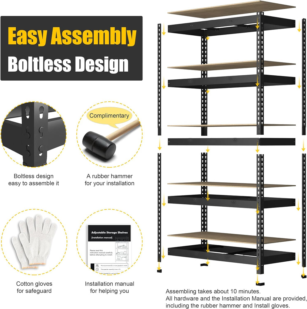 PrimeZone 48"W x 24"D x 72"H Garage Storage Shelves, 5-Tier Me...