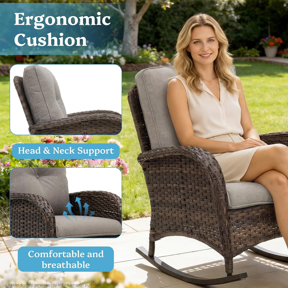 3 Pieces Patio Furniture Set, Outdoor Wicker Porch Rocking Chairs with Wicker...