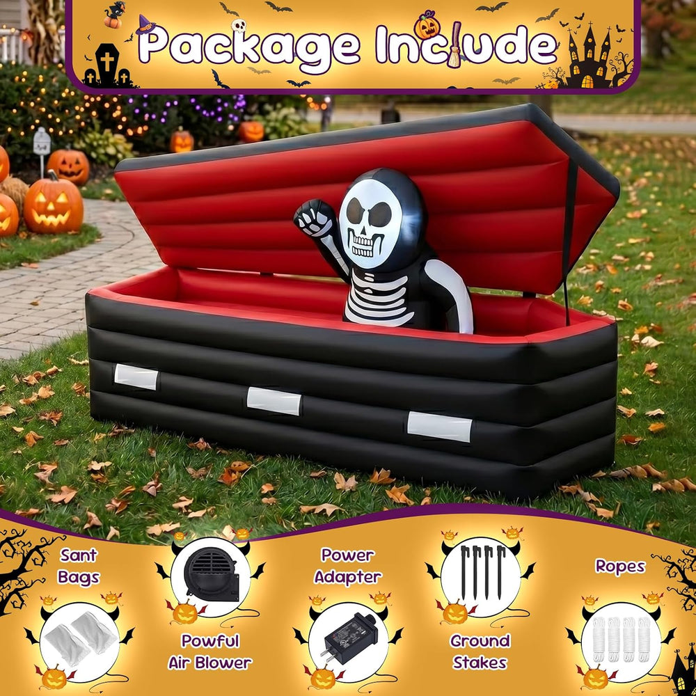 6 FT Halloween Inflatable Coffin with Rising Skeleton