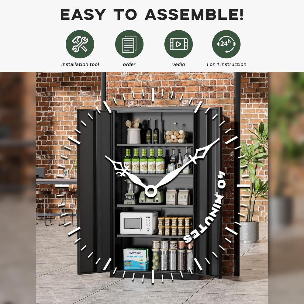Greenvelly 72" H Metal Storage Cabinet, 36" W x 18" D Black Lo...