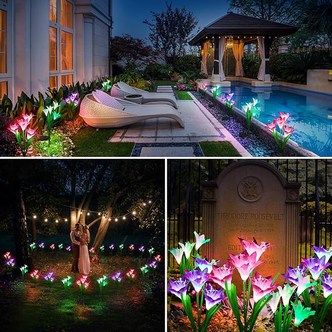 KOOPER Outdoor Solar Lights, 6 Pack Solar Garden Light with Bigger Lily Flowe...