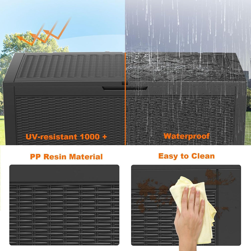 170 Gallon Resin Deck Box, Lockable Outdoor Storage Box, Black