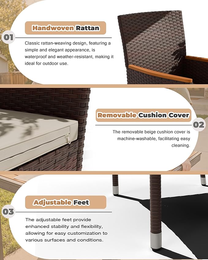 Flamaker 7 Piece Patio Dining Set Outdoor Acacia Wood Table and Chairs with S...