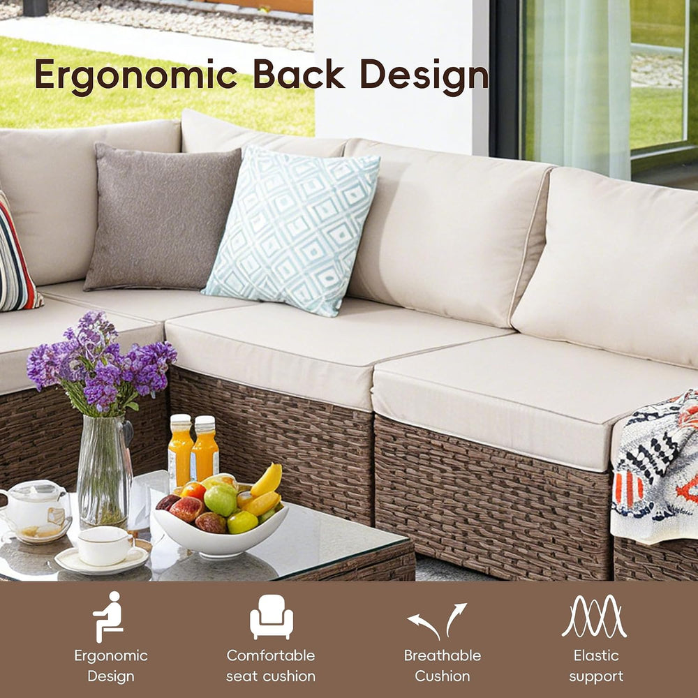 2 Piece Rattan Sofa Set Outdoor - 2 Piece Set (Brown Beige)