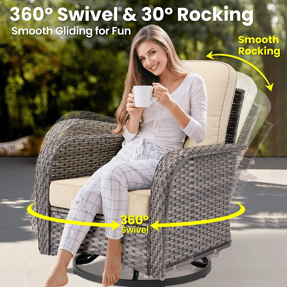 ovios 7 Pieces Patio Furniture Set, Outdoor Wicker Sofa Couch with Swivel Gli...