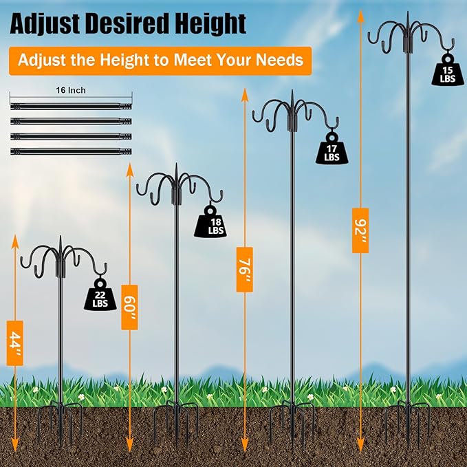 FEED GARDEN [Upgrade Version 92 Inch Four Shepherd Hooks for Outdoor,Bird Fee...