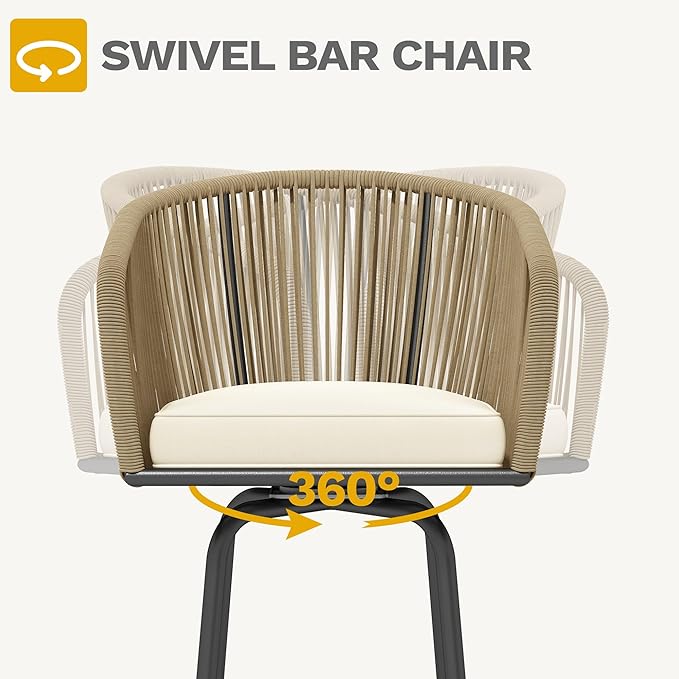 DWVO Outdoor Counter Height Bar Stools Set of 4, Patio Swivel Bar Chairs with...