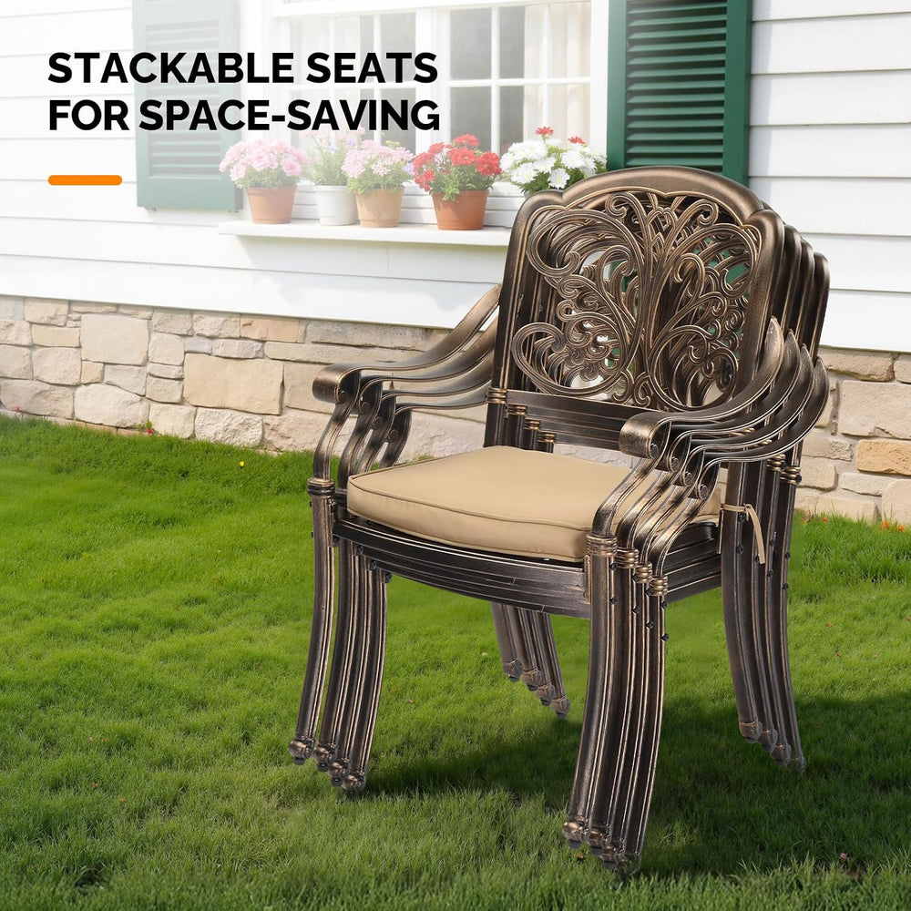 VINGLI Patio Chairs Set of 2 - Stackable Outdoor Cast Aluminum Dining Chairs ...