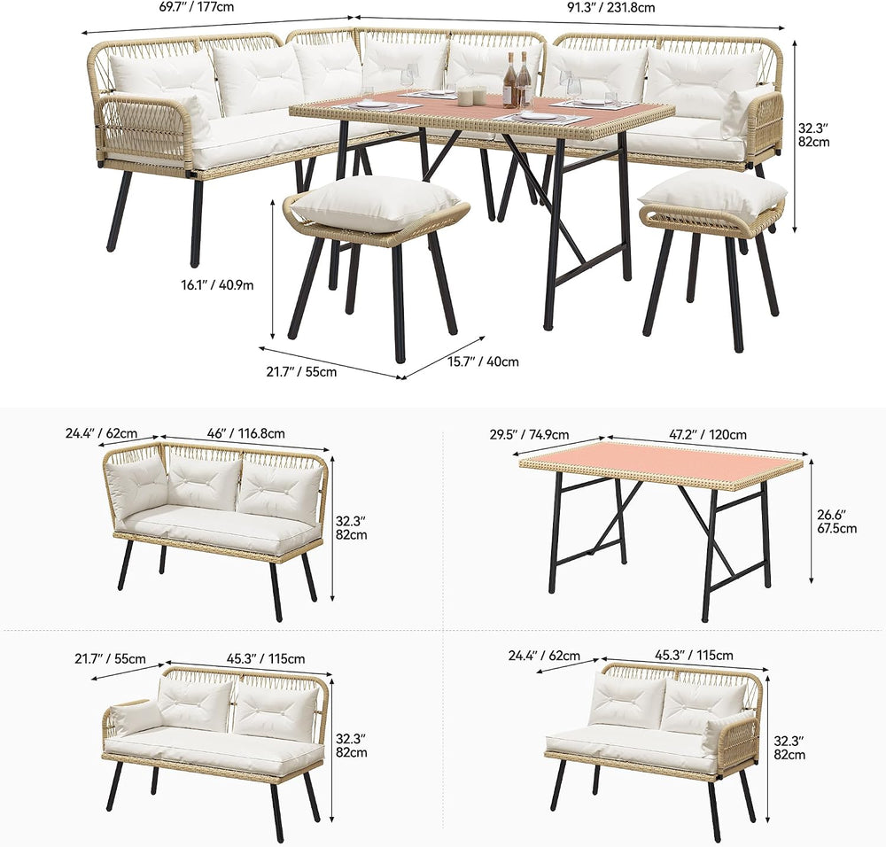 YITAHOME L-Shaped Rattan Patio Furniture Set Light Brown Beige