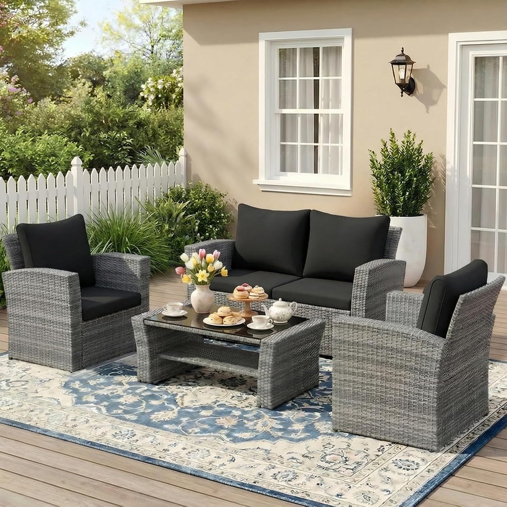 Wisteria Lane 4 Piece Outdoor Wicker Patio Furniture Set for All Weather
