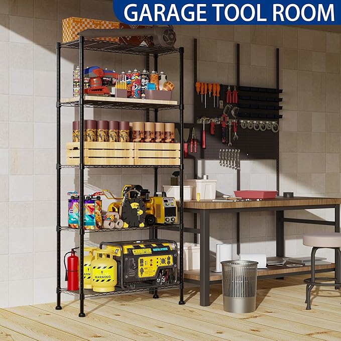 REGILLER 5-Wire Shelving Metal Storage Rack Adjustable Shelves,Standing Stora...