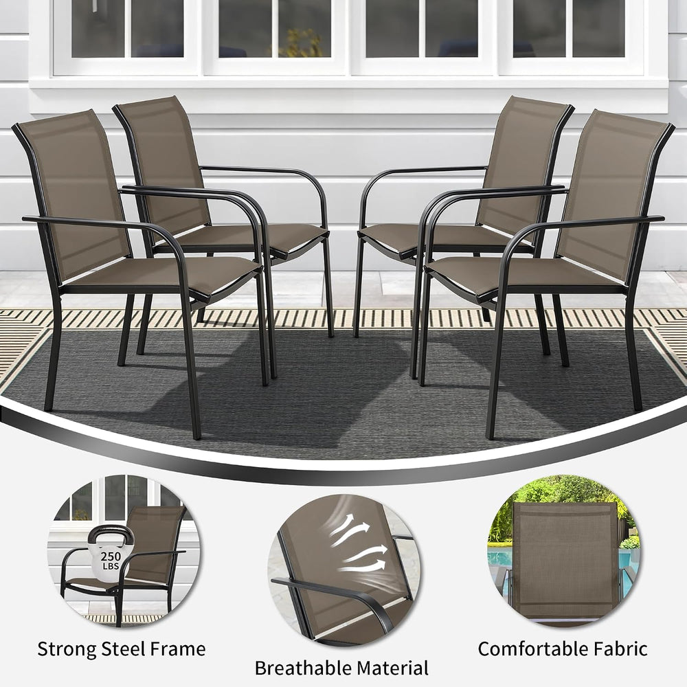 5 Pieces Outdoor Dining Set, Patio Furniture Set with 4 x Textilene Dinning C...