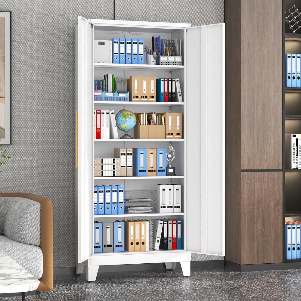 75.3" Tall Metal Pantry Storage Cabinet with 2 Doors & 5 Adjustable ...