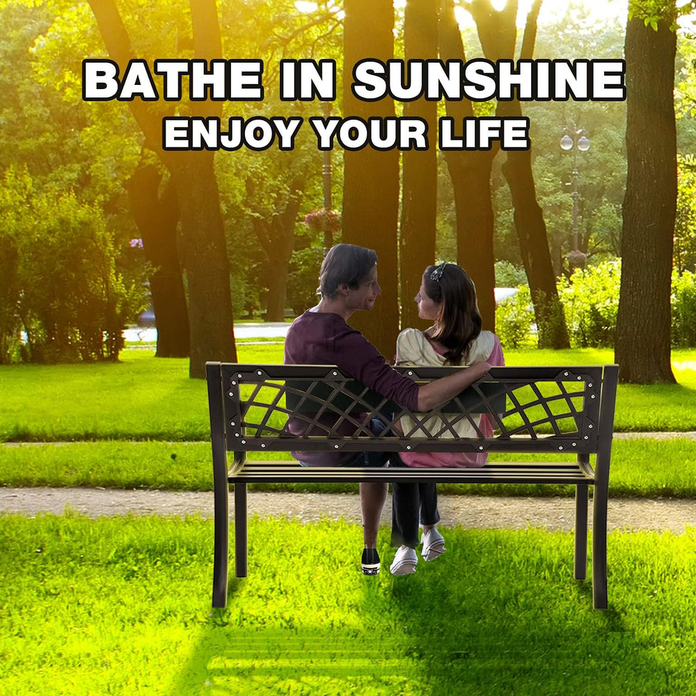 HCY Garden Bench Outdoor Metal Bench Patio Garden Bench Sturdy Steel Frame Fu...