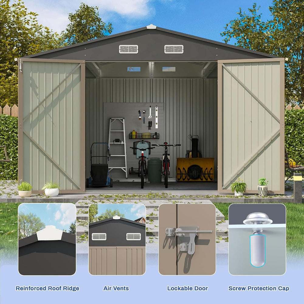 Patiowell 10x8 FT Outdoor Storage Shed, Metal Sheds, Brown