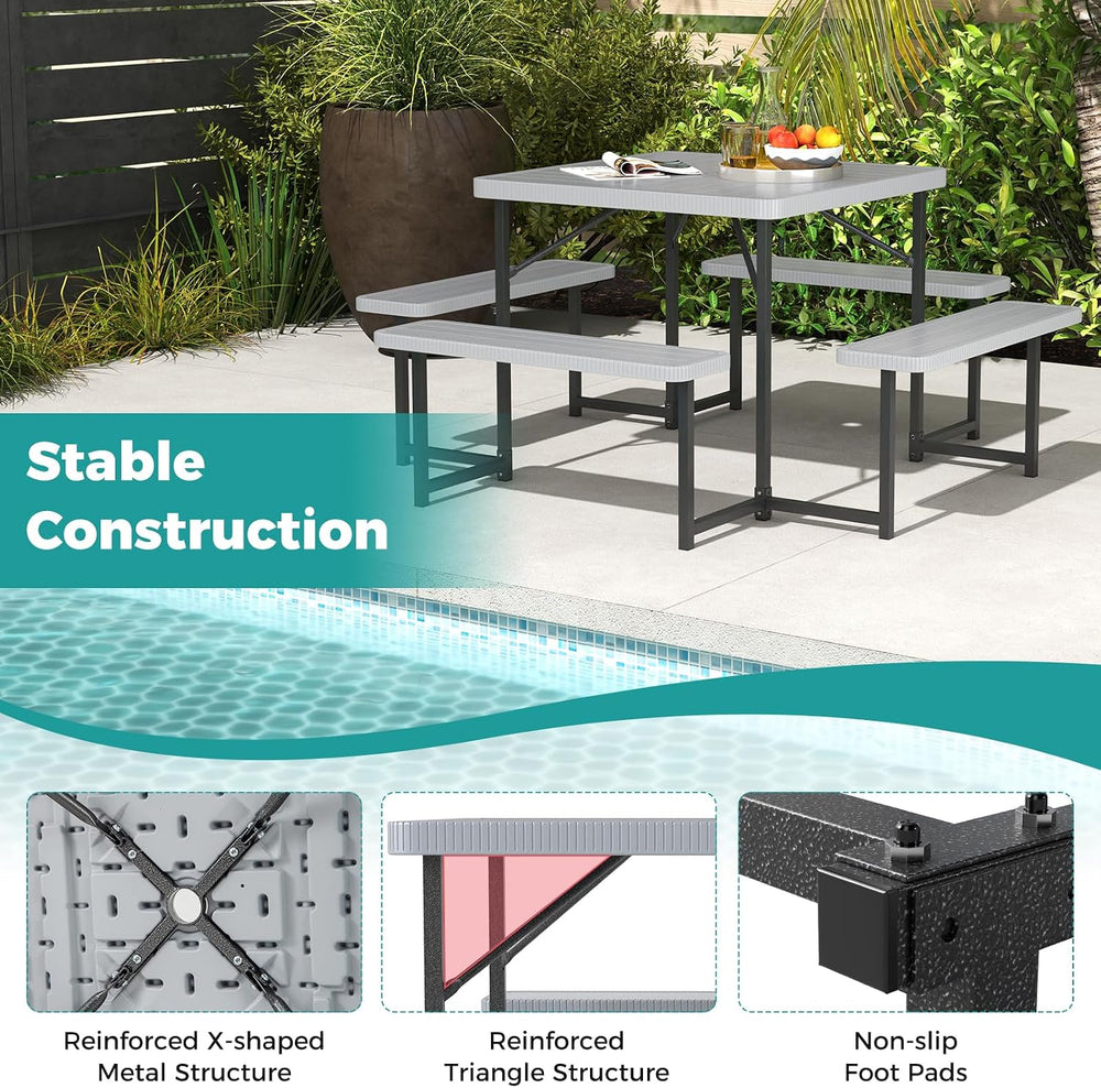 GIANTEX Picnic Table Bench Set for 4-8 People, 34" Outdoor Square Dining...