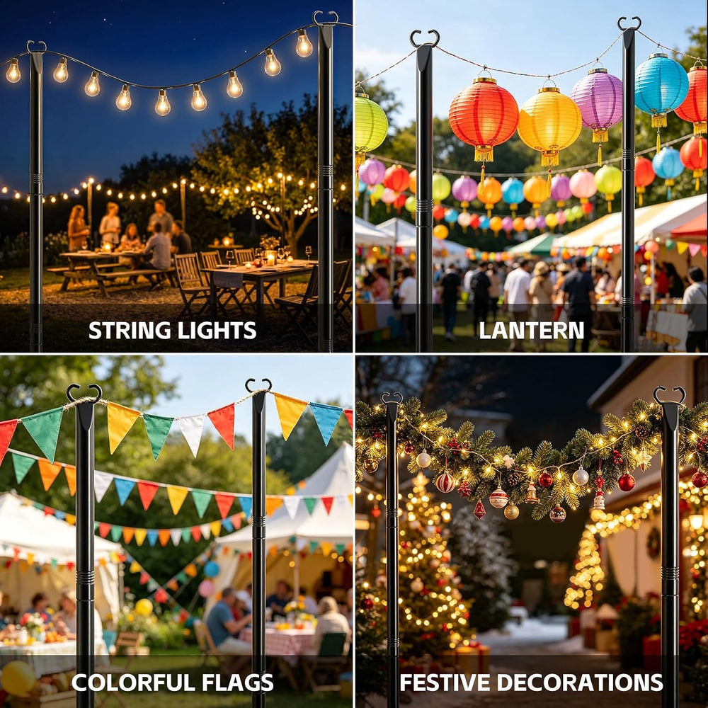 10Ft String Light Poles 6 Pack,Poles for Outdoor String Lights with Fork and ...