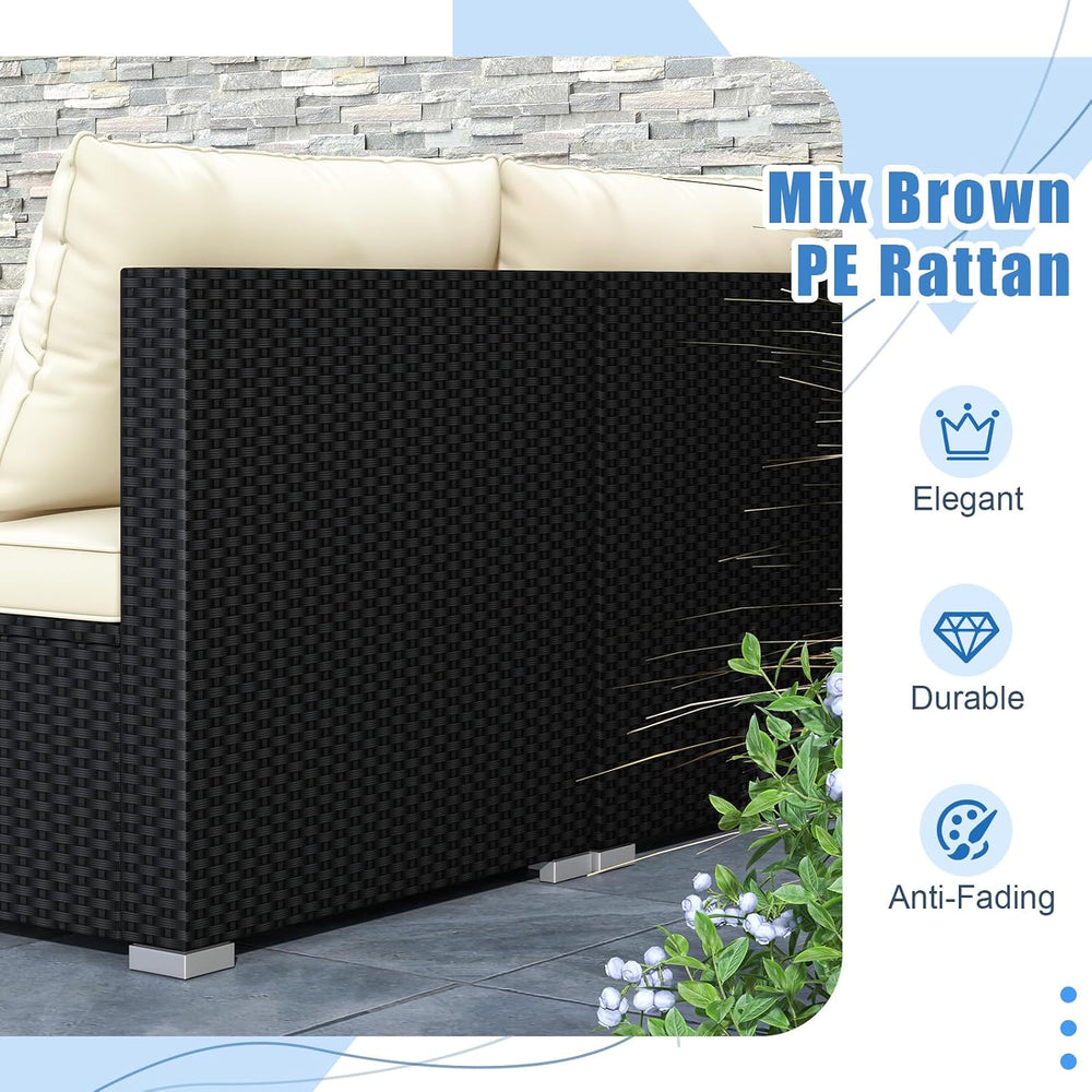 RELAX4LIFE 5-Piece Wicker Outdoor Furniture - PE Rattan Sectional Conversatio...