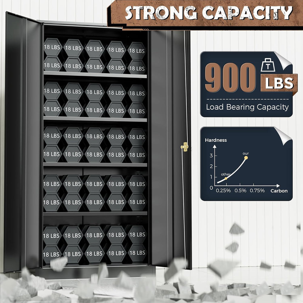 Metal Storage Cabinet, 72” H Storage Cabinet with 2 Doors and 4 Adjustable Sh...