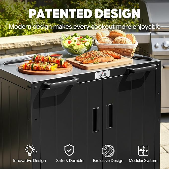 Outdoor Grill Cart with Storage Cabinet and Stainless Steel Top, 35-Inch Outd...