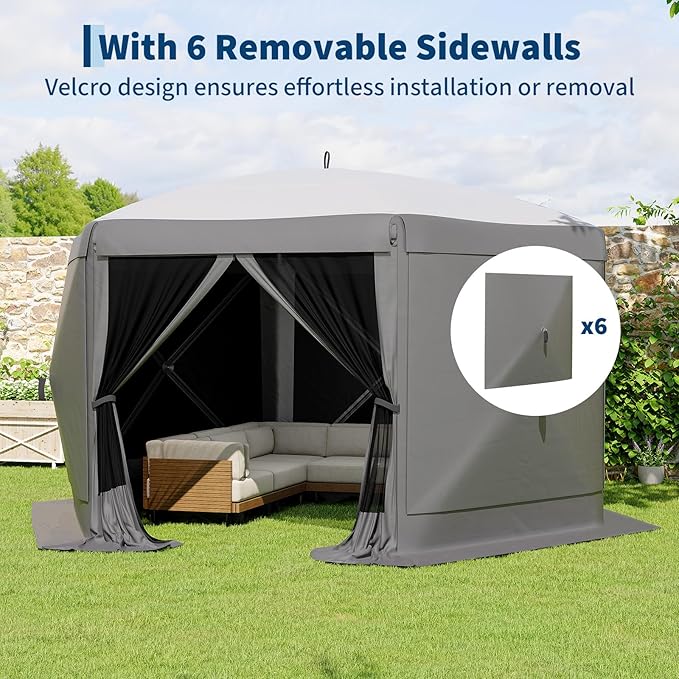 13x13FT 6-Sided Pop Up Gazebo Tent,One-Push Setup Canopy Tent with Removable ...